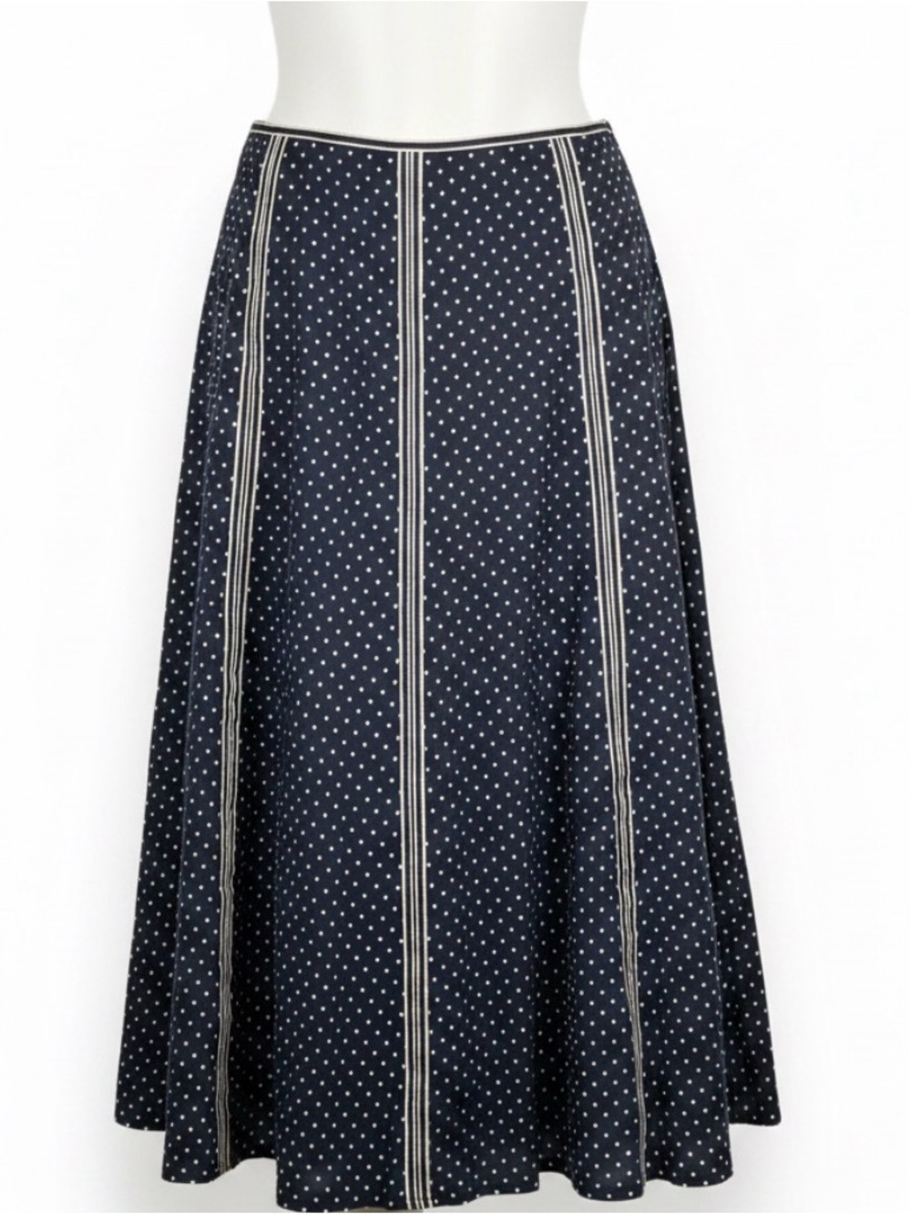 Jones New York A-line Midi Skirt in Navy and White Polka Dot